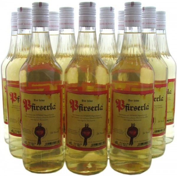 18 Flaschen Prinz Pfirserla - feiner Pfirsichschnaps 1,0l aus Hörbranz in Österreich