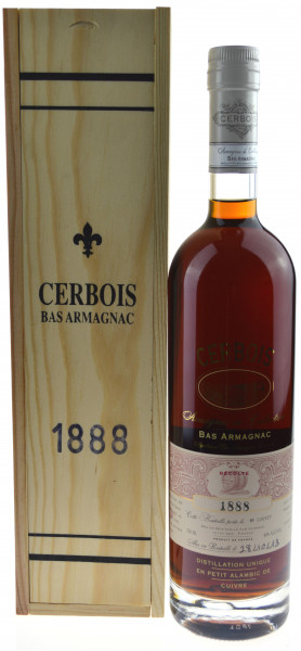 Rarität: Armagnac Cerbois 0,7l Jahrgang 1888 incl. Holzkiste und Zertifikat