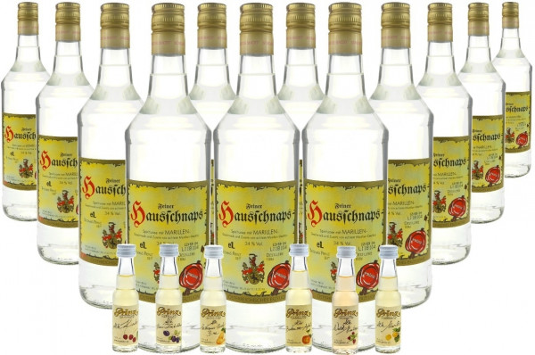 15 Flaschen Prinz Hausschnaps Marille 1,0l mit 6 Miniaturen 0,02l im Holzfass gereiften alten Sorten