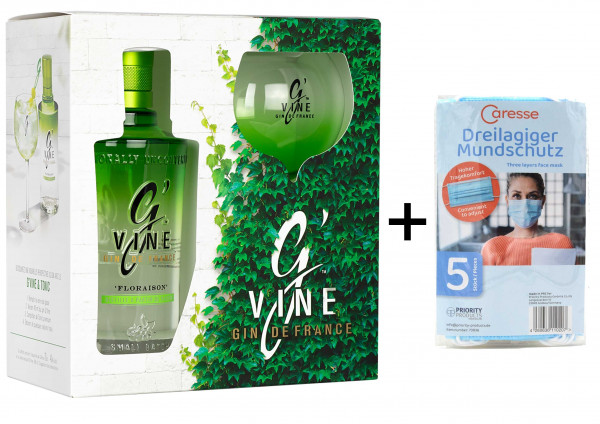 G'Vine Floraison Gin 0,7l inkl. Copa Glas im Geschenkset + 5 Mundschutzmasken