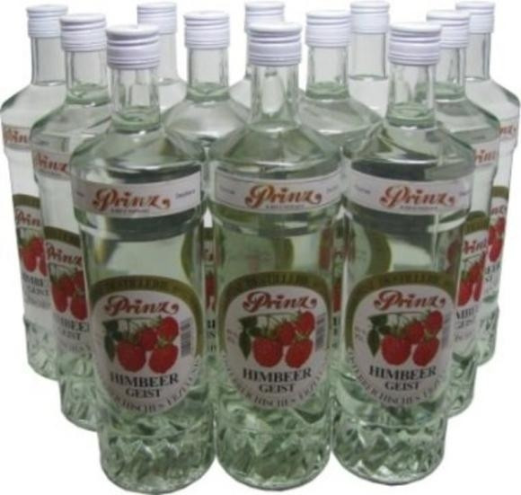 12 Flaschen Prinz Himbeergeist 1,0l + 3 Gläser aus Österreich - 8% Rabatt