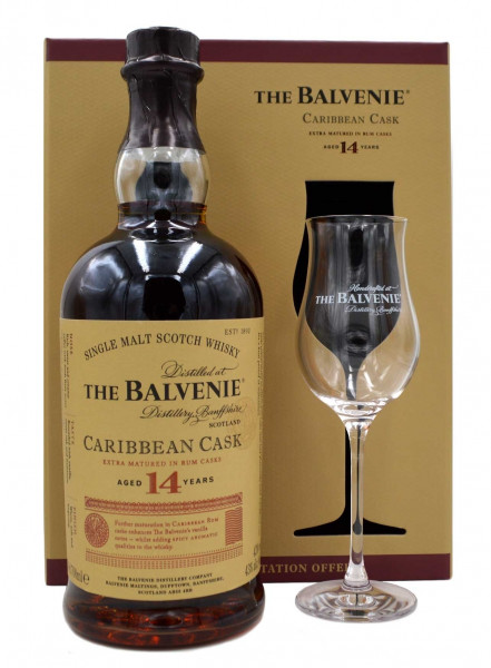 Balvenie Caribbean Cask 14 Jahre 0,7l + 1 Glas in Geschenkpackung