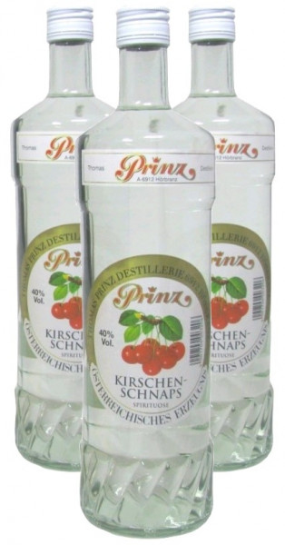 3 Flaschen Prinz Kirschenschnaps 1,0l - Spirituose aus Österreich